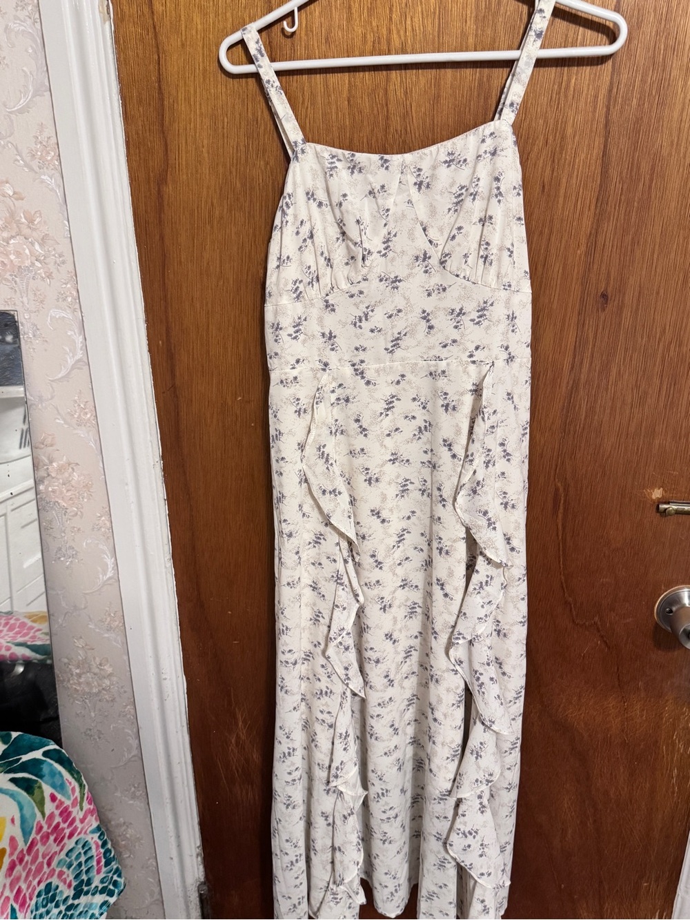 Cream Floral Smocked Midi Dress with Adjustable Straps